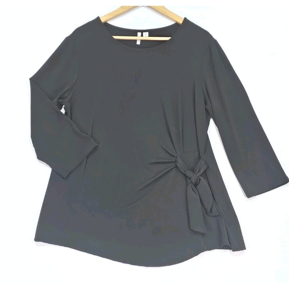 Elle Womens Top Black Side Knot 3/4 Sleeve Pullover XL Stretch